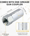 Grease Gun Accessory Kit That Hooks You Up With 18 Inch Spring Flex Hose Normal Coupler And Double Handle Quick Lock Release Coupler Tips Nozzles For All One Eighth Inch NPT Grease Gun Adapter Fittings Ten Thousand PSI featuring normal coupler with knurled surface design.