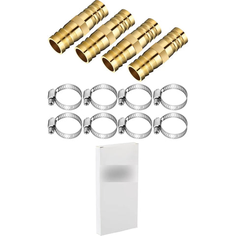 Top Notch Garden Hose Repair Kit With Four Solid Brass Connectors And Eight Stainless Steel Clamps, Perfect For Fixing Leaky Hoses On 0.63 To 0.75 Inch Lines At Home Or In The Yard Without Any Hassle. four brass hose connectors and eight stainless steel clamps