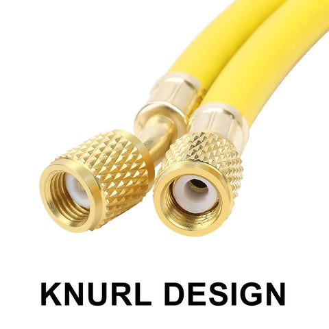 Hromee AC refrigerant hose, 60-inch yellow with 1/4 in SAE flare brass fittings, 800 PSI working pressure