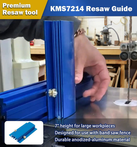 7 Inch Bandsaw Resaw Guide For 14 Inch Band Saws Pro Grade Narrow Cut Accessory attached to fence in workshop