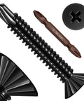 Top Shelf Black Serrated Self Drilling Screws Eight By One Inch Tough As Nails 410 Stainless Steel Fasteners With Included Drill Bit