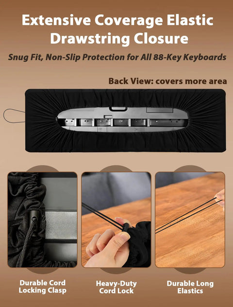 88 Keys Piano Keyboard Dust Cover Stretchy Protective Shield With Elastic Cord Locking Clasp details and fit.