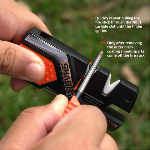 Six In One Pocket Knife Sharpener And Survival Tool With Diamond Rod Sharpening, Fire Starter Ferro Rod, Whistle, And Serrated Blade Hones For Quick Repair Of Knives Outdoors Gear Gift For Campers And Survivalists