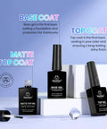 Gel Nail Prep Set With Base Coat And No Wipe Top Coat in Glossy Or Matte Finish Includes Nail Dehydrator And Primer 5 Pcs