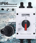 Outdoor Solar Disconnect Switch 32 Amp DC 1200V Four Pole Isolator With IP66 Weatherproof Enclosure, front view