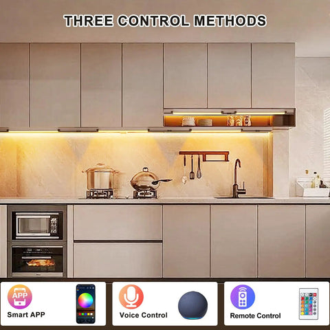 Dimmable WiFi RGB Under Cabinet LED Lighting Kit 12 Inch Linkable Under Counter Lights with Remote Control Multicolor in kitchen