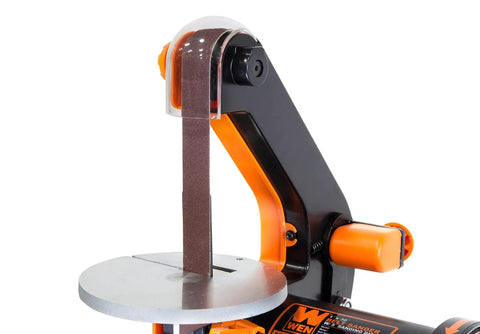 Two-In-One Benchtop Belt And Disc Sander That Is A Real Workhorse With 1 x 30 Inch Belt And 5 Inch Disc, 2.3A Motor Delivers Up To 3160 FPM Belt Speed And 3450 RPM Disc, Heavy Duty Base, Dual Dust Ports For Maximum Vacuuming