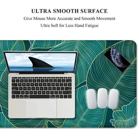 Ultra Large Green Tropical Leaves Desk Pad For Keyboard, Laptop And Computer, XXL Gaming Mouse Pad, 35.5 By 15.7 Inches