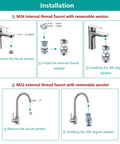 3/4 Inch GHT Thread Garden Hose Adapter With Aerator And 360 Degree Swivel Faucet To Hose Connector For Sink Bathroom And Kitchen Multi Thread Fit For Faucet Aerator And Hose Easy Quick Connect For Indoor Outdoor Use installation diagram for M22 and M24 faucets
