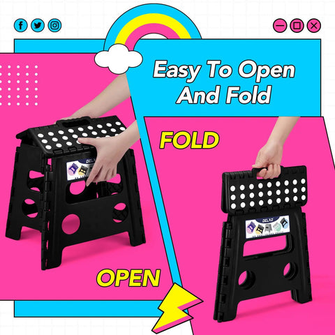 Hands folding 13 Inch Folding Step Stool 2 Pack No Slip Lightweight Collapsible Stool With Handy Grab Handle Supports Up To 300 Lbs