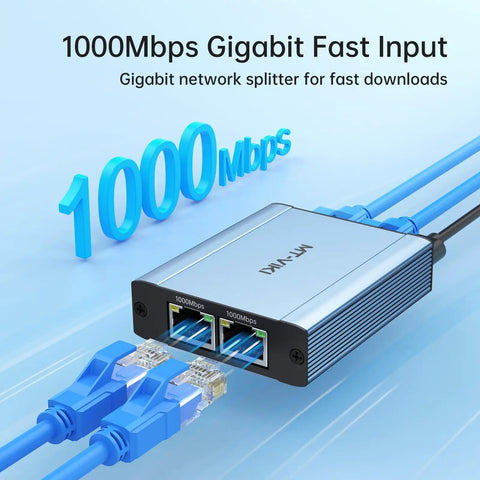 Solid Gigabit Ethernet Splitter 1 To 3 High Speed 1000Mbps Dual RJ45 Adapter for Cat5 to Cat8 cables sharing a single line, front view