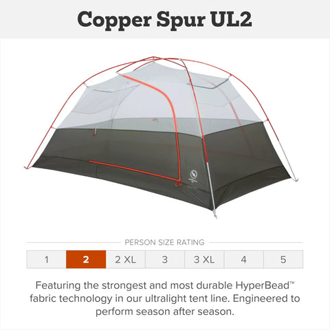Copper Spur UL Ultralight Backpacking Tent For Two People, 3 Season Waterproof Shelter With Anodized Poles in grey