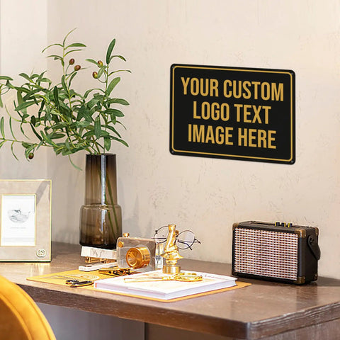 Custom Outdoor Metal Sign Make Your Own Personalized Sign Add Text Photo Or Logo For Office Home Bar Indoor Outdoor Use 8x12 Inches Weatherproof Finish With Multiple Colors And Fonts displayed on wall near desk