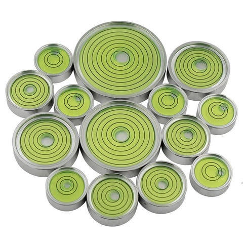 Horizontal Bead Metal Round Universal Spirit Level Bubble Green in White Diameter 25mm-60mm 1Piece(JYF30-3010QQ) arranged in various sizes.