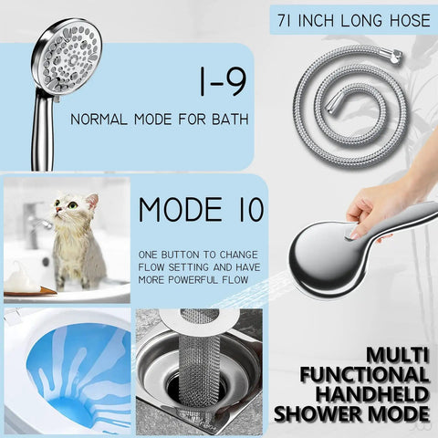 9 Inch Wall Mounted Rain Shower System With 10 Settings Shower Head High Pressure Water Saver Includes Handheld Sprayer And Valve Brushed Gold Finish For Spa Like Home Shower multifunctional handheld modes