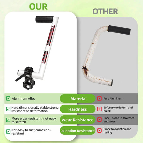 Comparison of ergonomic trimmer grip with shoulder harness to a rusted handle, highlighting material and durability differences