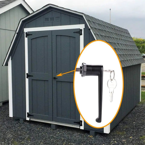 Top Shelf Heavy Duty Shed Door Lock L Handle Kit For Barns Playhouses And Coops Rock Solid Zinc Spindle Fits Four Inch Doors Keyed Alike With Six Keys Self Drilling Screws And Allen Wrench Two Pack No Sweat Setup Guaranteed To Last