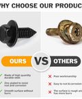 Comparison of Indented Hex Head Sems Bolts in DIY Friendly Replacement Kit vs rusted competitor for Fender, Engine Cover, and Splash Shield.