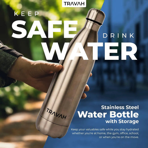Person holding Hidden Storage Water Bottle With Double Wall Stainless Steel Tumbler Leak Proof 17oz Travel Safe Bottle