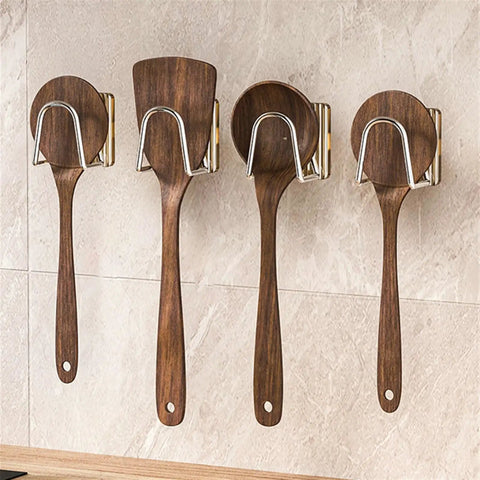 White Self Adhesive Wall Hooks That Stick Like Crazy No Drill Heavy Duty Towel Holder And Coat Hanger With Ultra Strong Waterproof Glue Easy Install displaying wooden spoons.