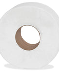 Jumbo 2 Ply Bath Tissue For Commercial Dispensers, Unscented White Toilet Paper Roll 3.3 Inch By 650 Foot, Recycled Fiber, side view.