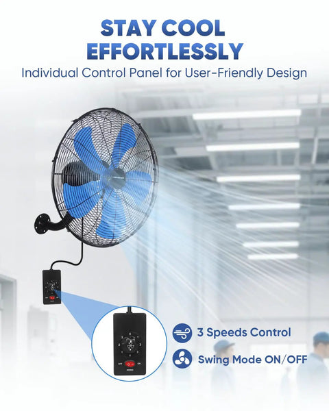 Beast Mode 18 Inch Wall Mount Industrial Oscillating Fan With 3 Speed Settings, High Velocity Air Up To 4200 CFM in a workshop