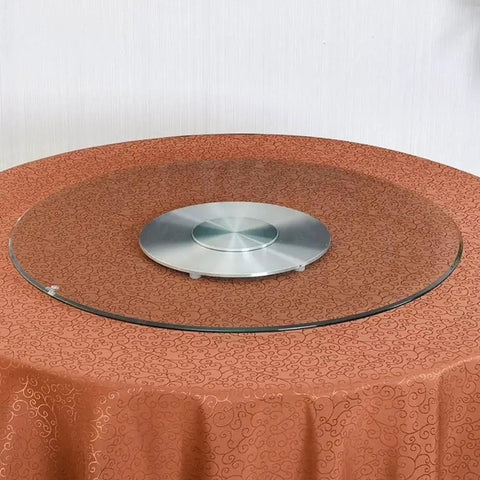 30 Inch Kitchen Tabletop Lazy Susan Turntable With Tempered Glass 360 Degree Swivel Serving Tray on tablecloth