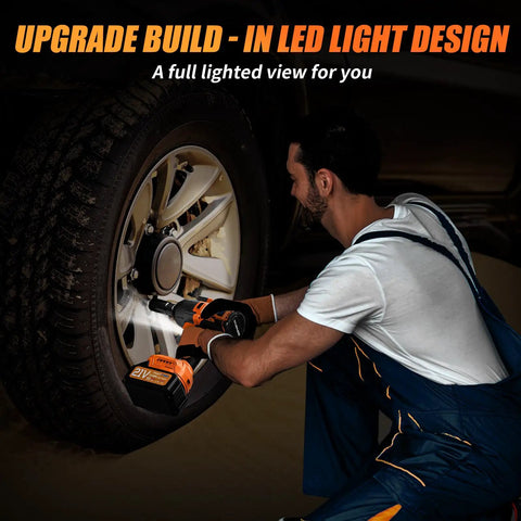 Beast Cordless Impact Wrench 900 Ft Lbs Torque One Half Inch Drive Brushless Power Tool in use on car tire