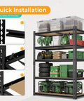 Beefed-Up Heavy Duty 5 Tier Adjustable Metal Shelving Unit With 2500 Lbs Capacity Ultra Sturdy Storage Rack For Garage Warehouse Pantry Closet And Kitchen Organization, black steel rack loaded with bins and tools