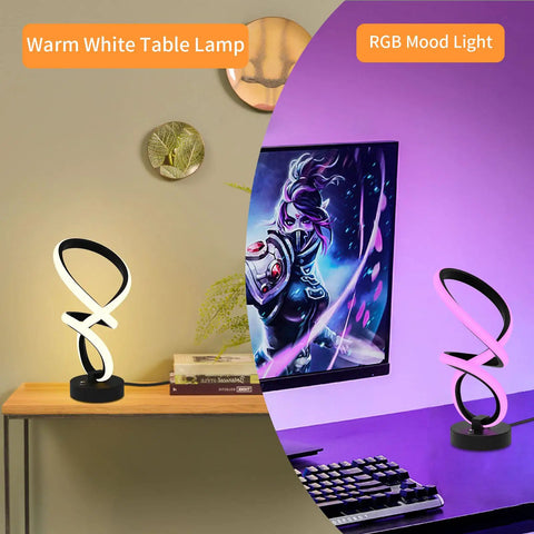 Modern Spiral RGB Table Lamps Set Of 2 With Dimmable Touch Control 10 Lighting Modes Black Frosted Finish Handmade PVC Spiral Shades