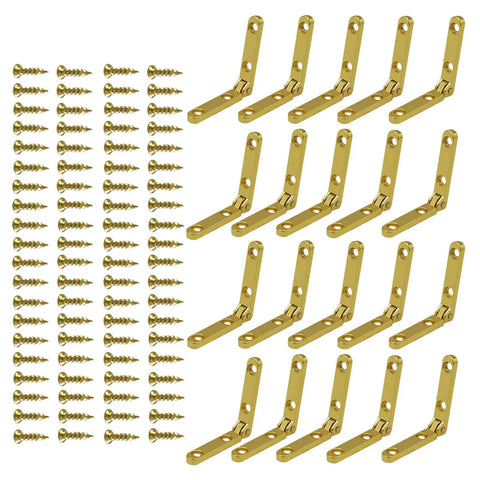 20 gold 90-degree small chest hinges with screws, ideal for wooden boxes and cabinetry, durable metal hardware, no fuss setup