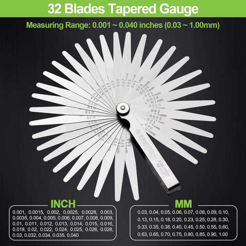 Feeler Gauge Set With 32 Tapered And 16 Offset Blades For Valve Clearance And Auto Maintenance, Ideal For Valves, Ignition, And Machinery Alignment, Measures 0.001 To 0.040 In (0.03 To 1.00 Mm) And 0.005 To 0.020 In (0.127 To 0.508 Mm), stainless steel