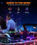 Couple enjoying music sync lighting with Interior Car LED Strip Lights Kit With Dreamcolor Chasing in a convertible at night