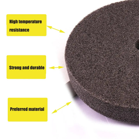 Knockout 6 Inch Fiber Buffing Wheel With 180 Grit Heavy Duty Nylon Quick Change Polishing Pad for Bench Grinder showing durable material and features.