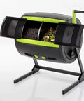 Two Stage Compost Tumbler For Easy Outdoor Yard Composting Large Eight Point Six Nine Cubic Feet Capacity Rust And Corrosion Resistant Metal And Plastic Construction With Aeration Holes Black And Green Finish Outdoor Use Only Easy Assembly