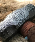 Custom Handmade Bear Engraved Decorative Hammer For Blacksmiths And Crafters, intricate steel head on fur background