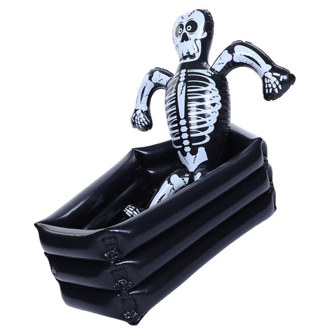 Skeleton Inflatable Cooler For Drinks With Large Capacity Ice Bucket in black coffin design, reusable spooky party decor