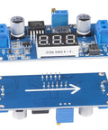Adjustable LM2596 Buck Converter Module with LED Voltmeter Display, two-pack, for DIY power projects, 4-40V input, 1.25-37V output.