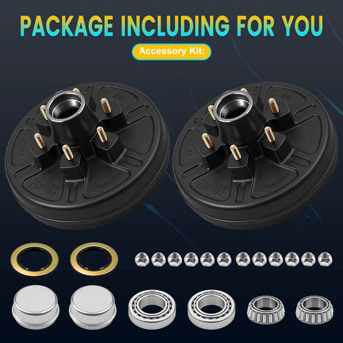 Complete 12 Inch Trailer Brake Drum Kit Includes Heavy Duty Bearings And Rock Solid Grease Caps Fits 6 Lugs On 5.5 Inch Pattern For 5200 To 6000 Lb Axles Road Warrior Rv Hauler accessory kit with brake drums and bearings.