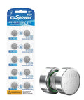Lr1130 Lr54 And Ag10 Alkaline Button Batteries 1.5V 389 390 Cell 10 Pack in packaging with a single battery shown.