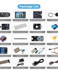ESP32-S3 AI Voice Control Starter Kit With DHT11 Temperature Humidity Sensor Servo And Relay For Smart Home And IoT DIY Projects package list showing components like ESP32-S3, TFT screen, and various modules.