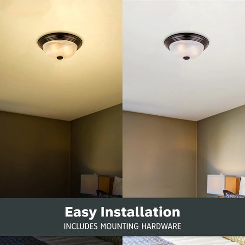 Two Light Flush Mount Ceiling Light With White Alabaster Glass In Oil Rubbed Bronze Finish installed in a room