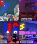 Hexagon LED Light Panels With Remote Control, Touch Sensor RGB Wall Decor Kit in different room setups, 10 Pack