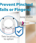 Adjustable Cat Door Latch With Stabilizer Blocks Sneaky Pups Or Jumping Kids From Litter Boxes shows design to prevent pinching.