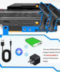 Fast 19 Ft Electric Slot Car Track Set with two hand controllers and USB charging instructions.