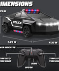 Dimensions of All Terrain RC Police Car Toy One Twenty Two Scale With 2 Point 4 GHz Remote Real Lights Durable ABS Body shown