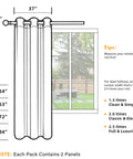 Diagram showing how to measure for Pack Of 4 Blackout Curtain Panels 37x84 Inches Charcoal Grey Lightweight Thermal Insulated Grommet Drapes.