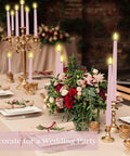 Pink 24 Pack Flameless Taper Candles 11 Inch LED Flickering Battery Operated on wedding table centerpieces with flowers