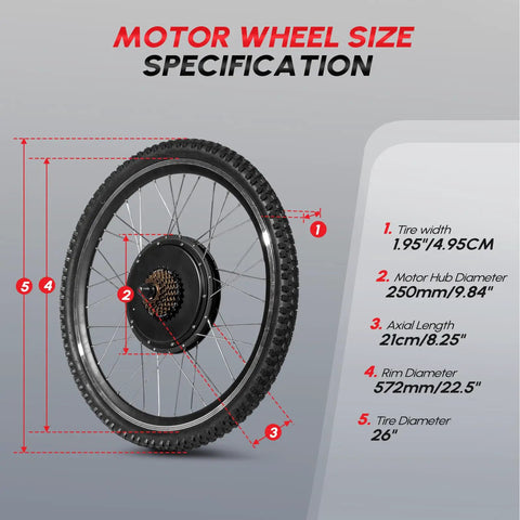 26 Inch Rear Wheel Electric Bike Conversion Kit With 48V 1000W Hub Motor 3 Mode Controller PAS Twist Throttle Specifications