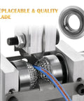 Close-up of Heavy Duty Manual Wire Stripper With Drill Mount Cable Peeler showing replaceable quality blade for copper stripping.
